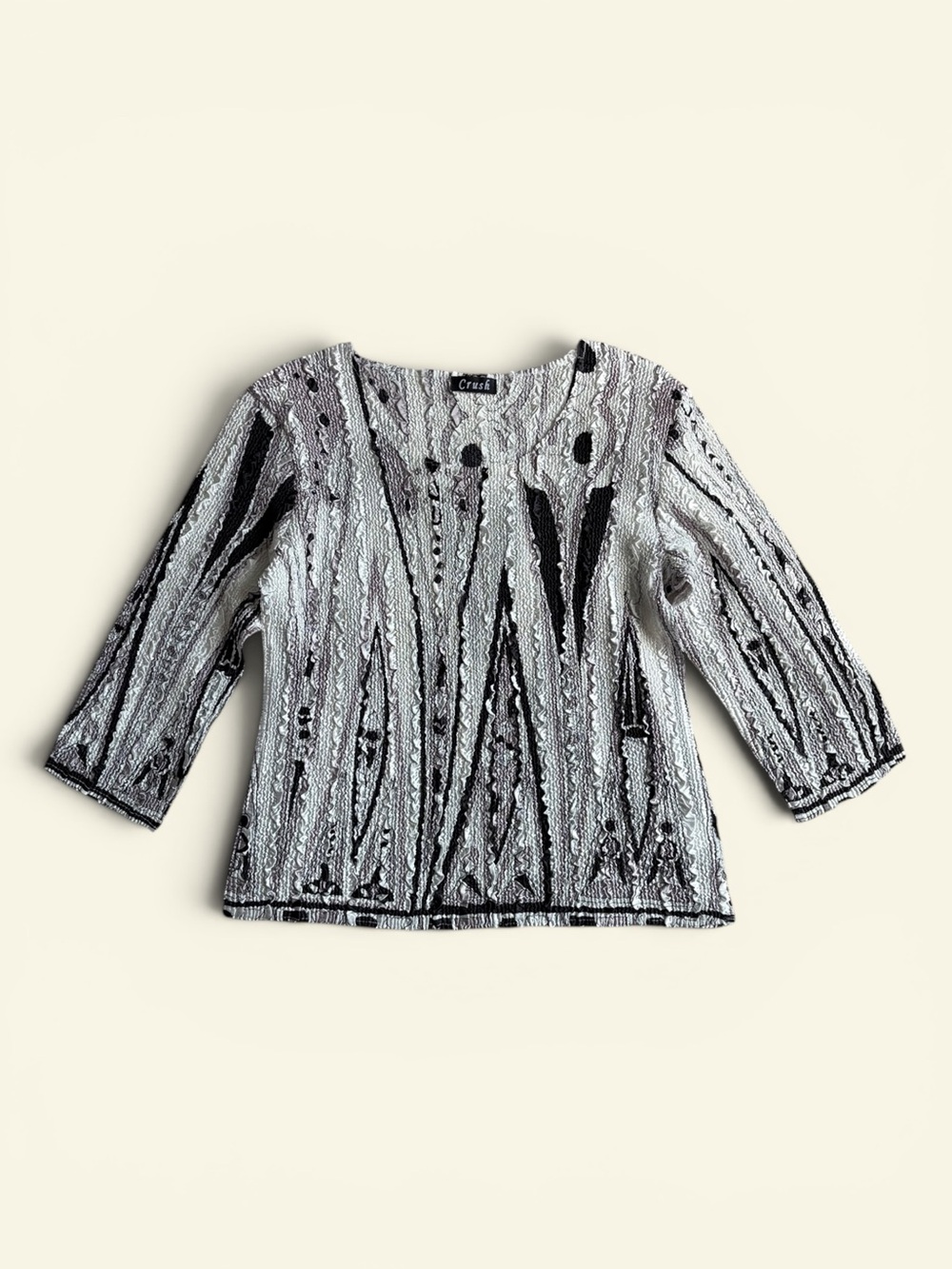 Vintage Y2K Crush Black White Popcorn Top Abstract Crinkle Blouse OS Whimsygoth